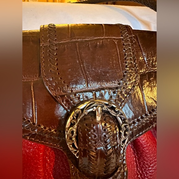 💋💋Brighton Pocketbook - Red & Brown Leather with Silver Hardware- Shoulderbag - Picture 11 of 14